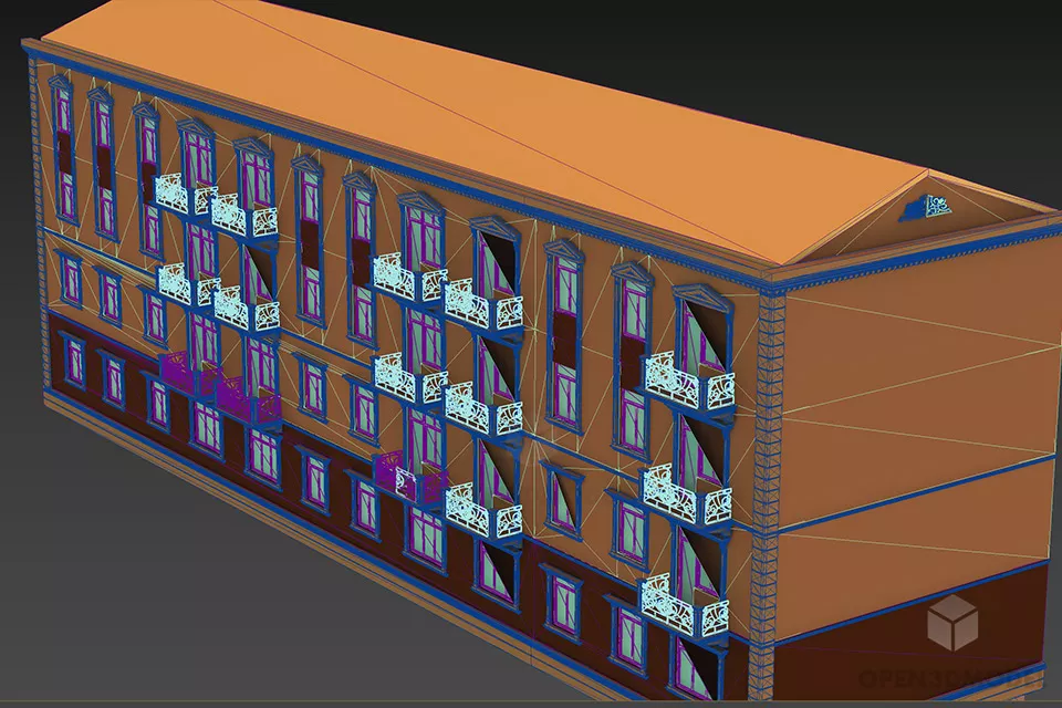 Western Apartment Building Fours Storey 3d model 2