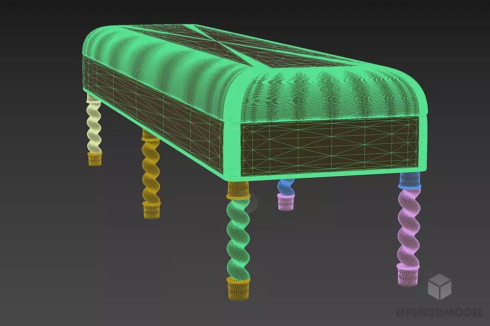Antique Bench With Curved Legs 3d model 2