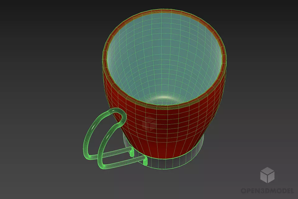 Red Porcelain Cup 3d model 2