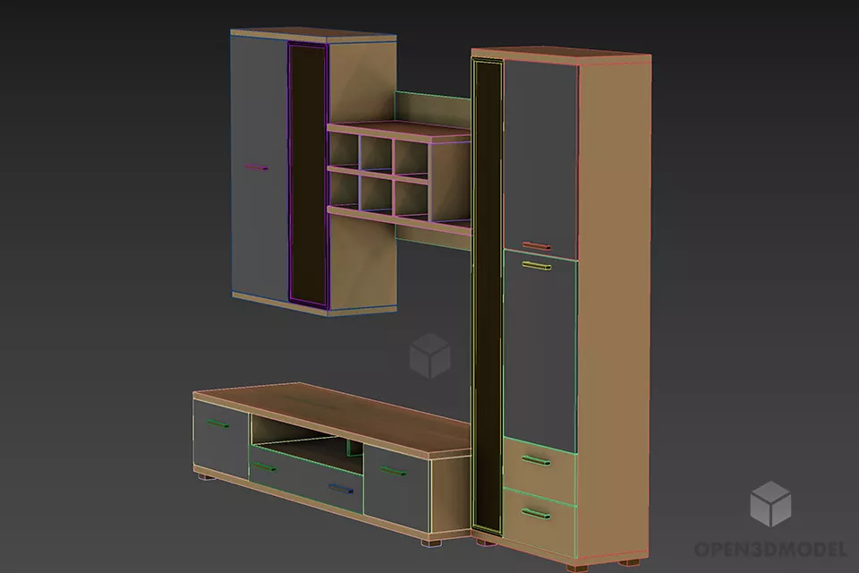 Wood Tv Rack With Cabinet Drawers 3d model 2