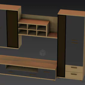 Wood Tv Rack With Cabinet Drawers 3d model