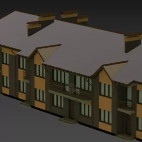 Town House With Red Tile Roof 3d model