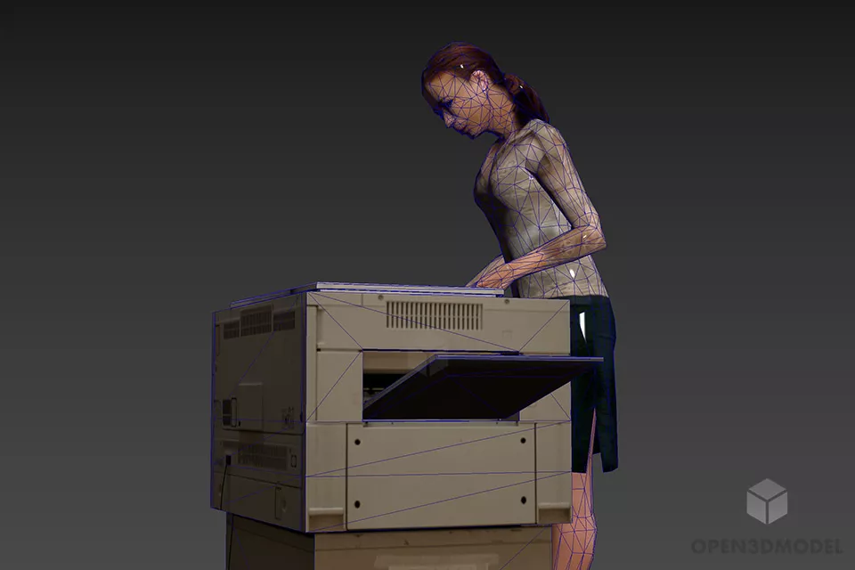 Office Woman With Copier Machine 3d model 2