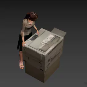 Office Woman With Copier Machine 3d model