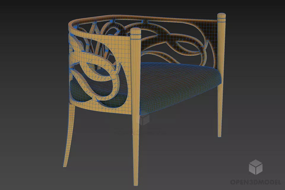 Low Back Sofa Steel Carved Back 3d model 2
