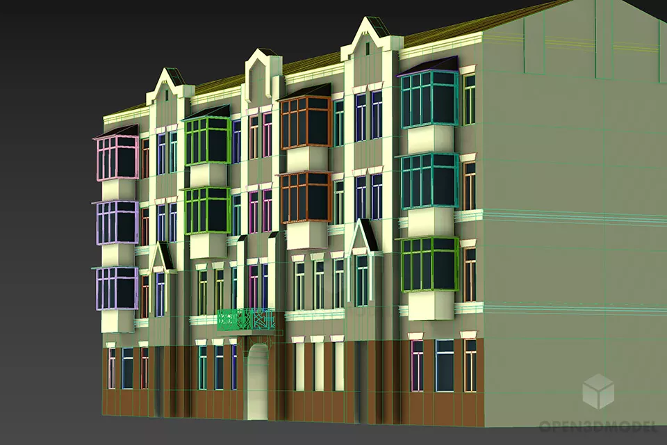 Apartment Building 4 Floors 3d model 2