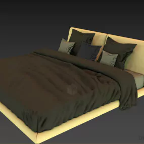 Bedroom Double Bed With White Floral Mattress 3d model