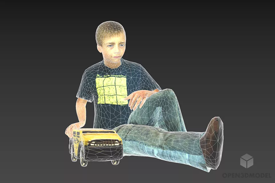 Little Boy Character Sitting With Toy Car 3d model 2