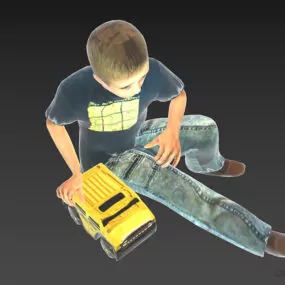 Little Boy Character Sitting With Toy Car 3d model