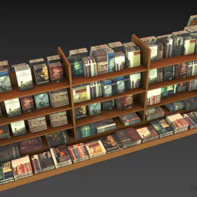 Library Low Bookcase Rack With Full Books 3d model