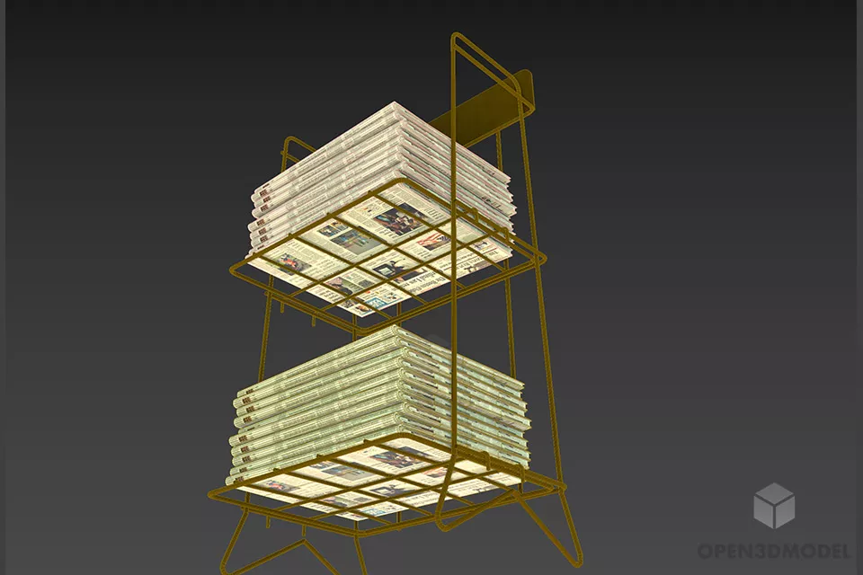 Market Magazine Stand Steel Frame 3d model 2