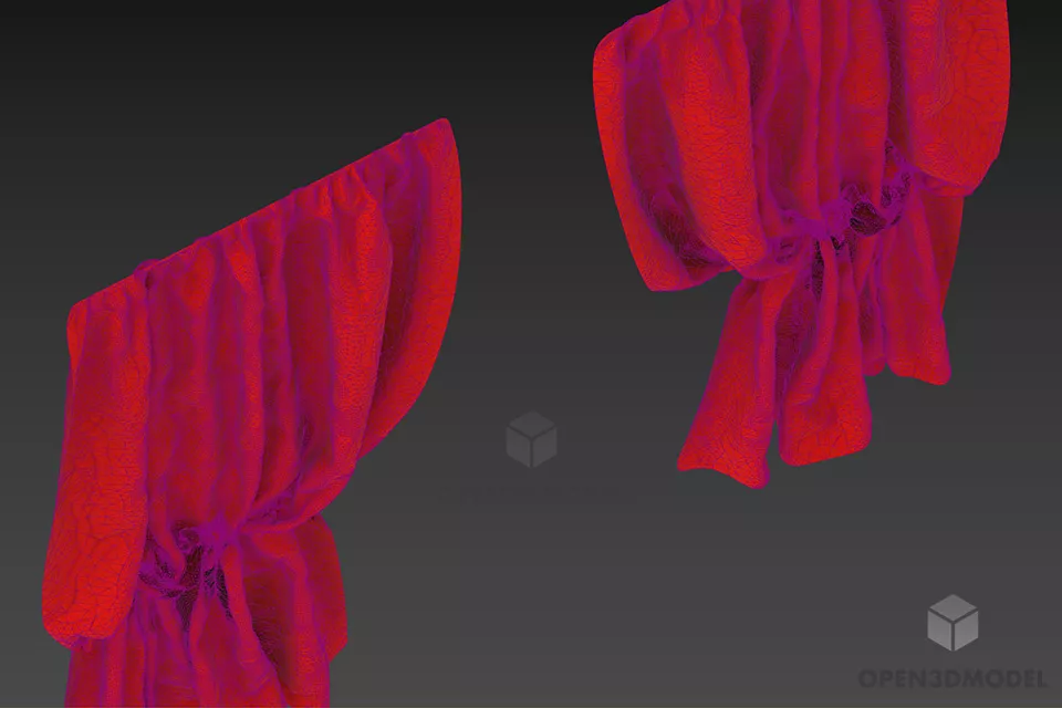 Yellow Curtain, Transparent Curtain 3d model 2