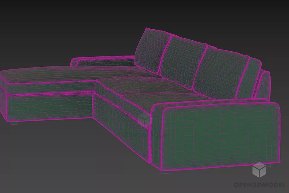 Sectional Leather Sofa Red Color 3d model 2