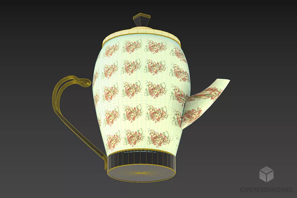 Chinese Ceramic Teapot With Floral Decoration 3d model 2