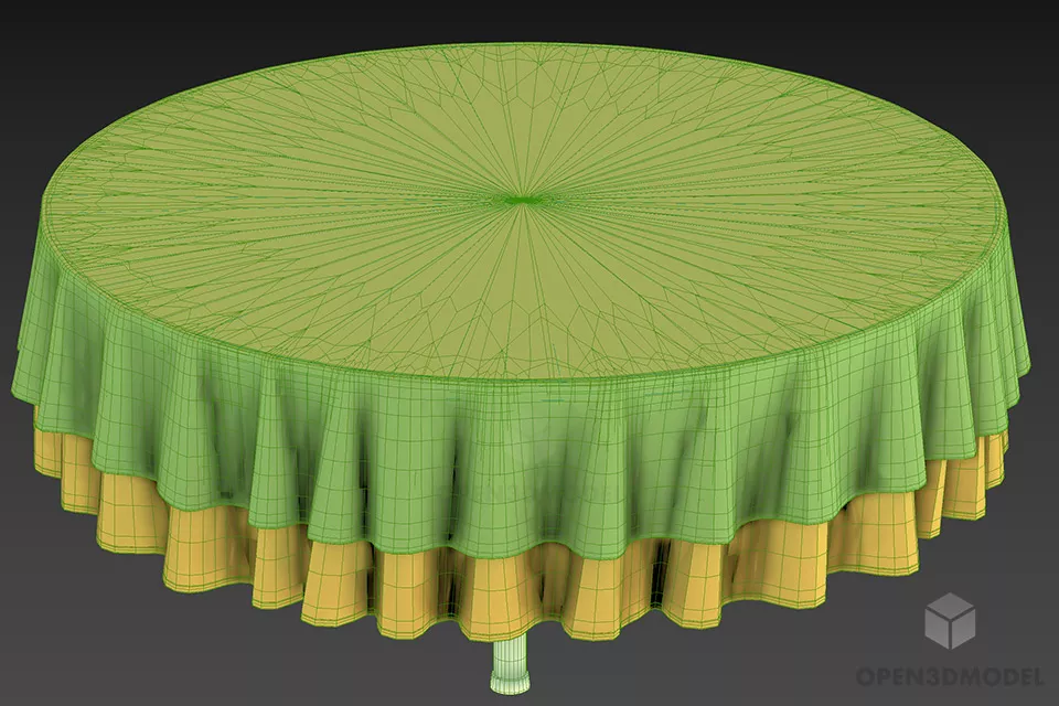 Dining Round Table With White Cloth Cover 3d model 2