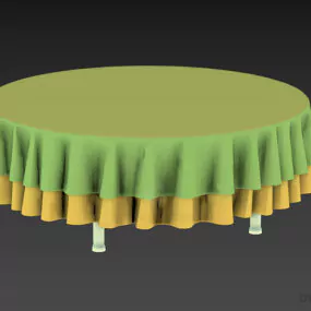 Dining Round Table With White Cloth Cover 3d model