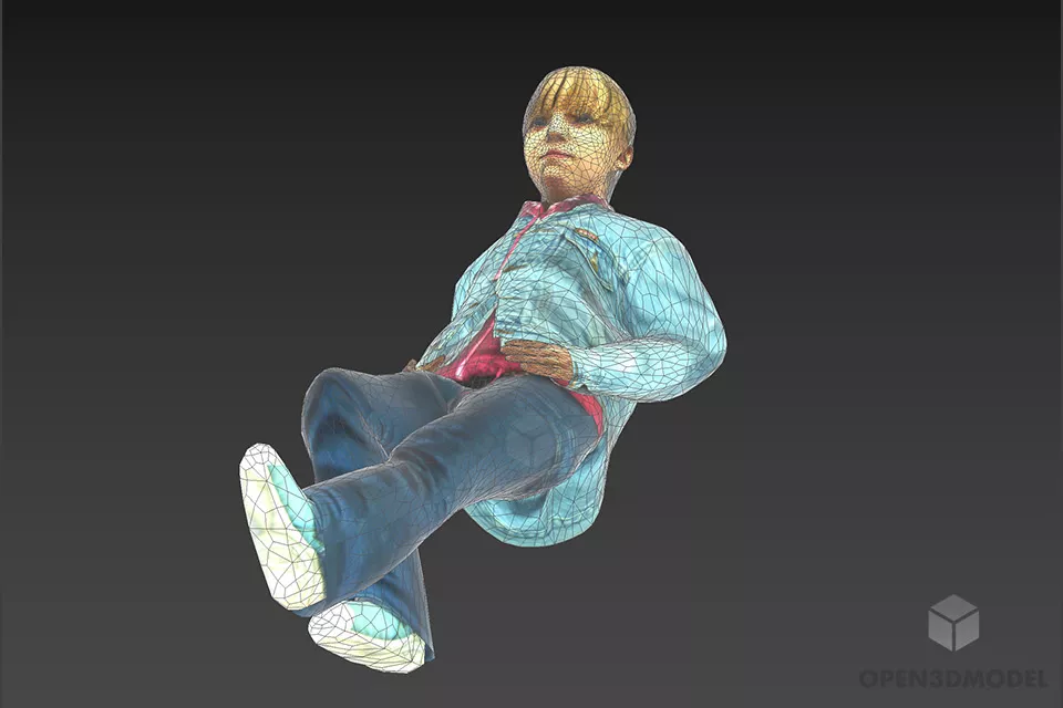 Little Girl Relax Sitting Pose Character 3d model 2