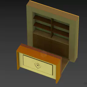 Office Reception Table With Behind Cabinet 3d model
