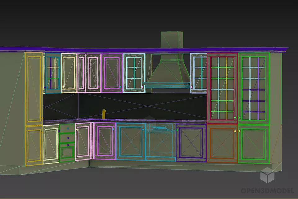American Kitchen Cabinet White Painted 3d model 2