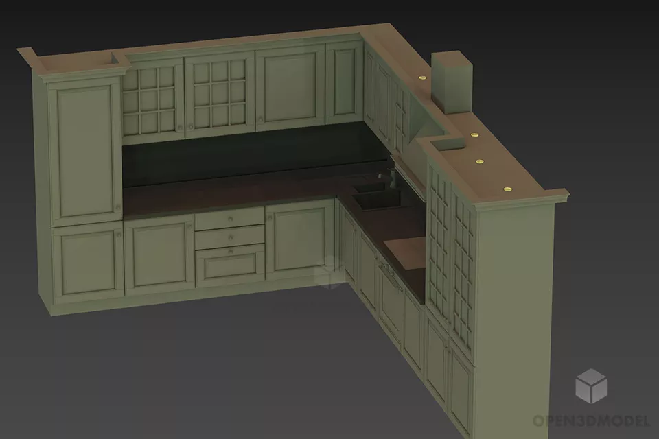 Glasscase Wooden Frame Cabinet 3d model