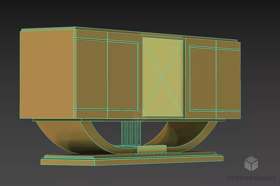 Wooden Tv Locker With Curved Leg 3d model 2