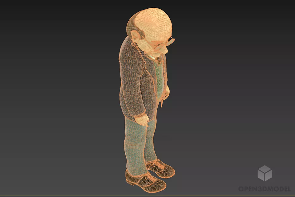 Grandfather Character, Bald Man 3d model 2