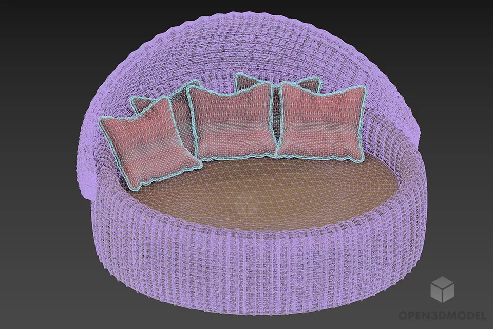 Rattan Bed Circular Shape 3d model 2