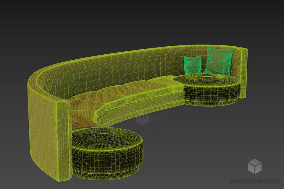 Curved Large Waiting Sofa, 10 Seats Sofa 3d model 2