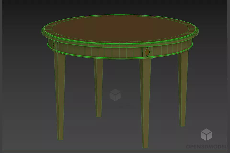 Round Dining Table White Wooden 3d model 2