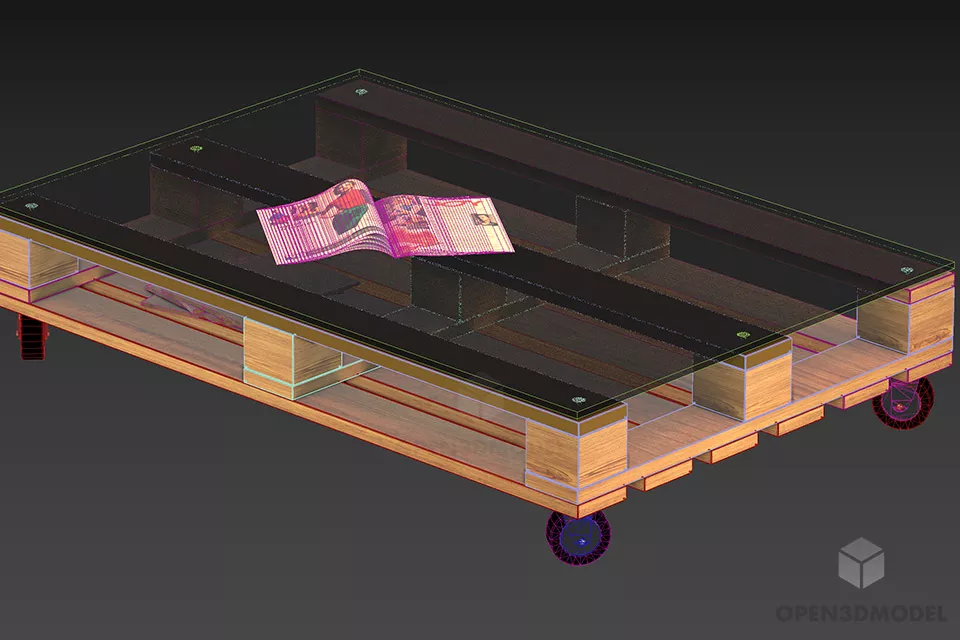 Magazines On Coffee Table Pallet Wood 3d model 2