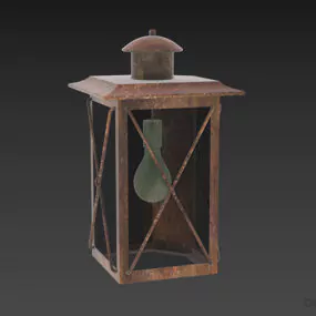 Lantern Lamp With Bulb, Iron Glass Lamp 3d model