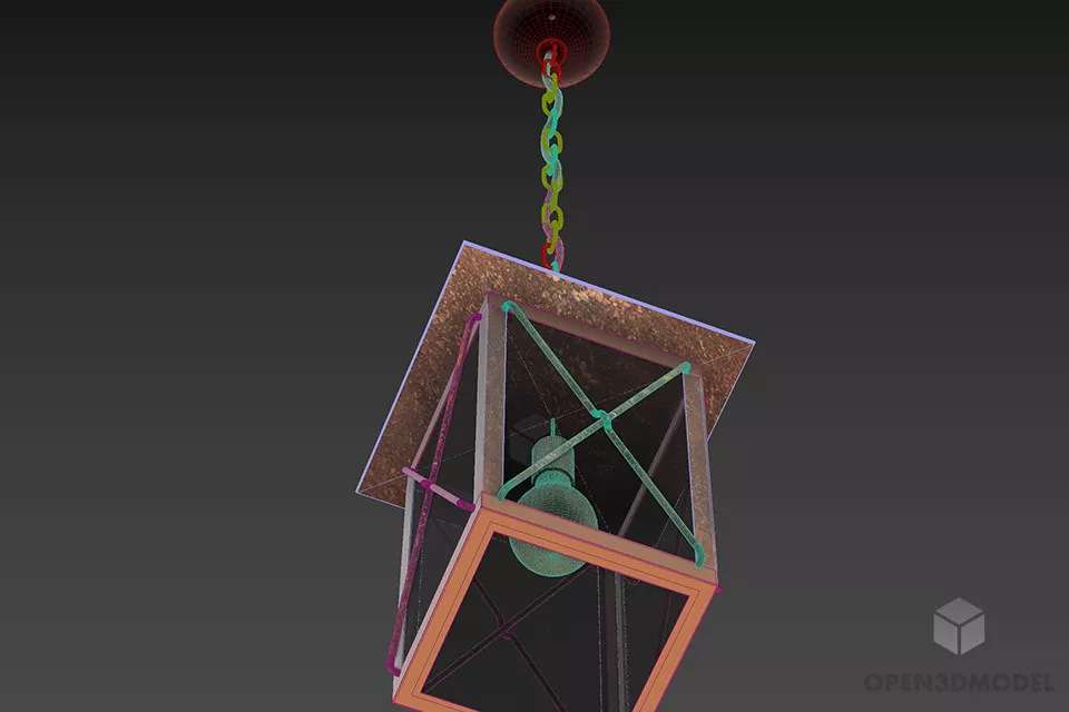 Hanging Lantern Lamp, Brass Frame Lamp 3d model 2