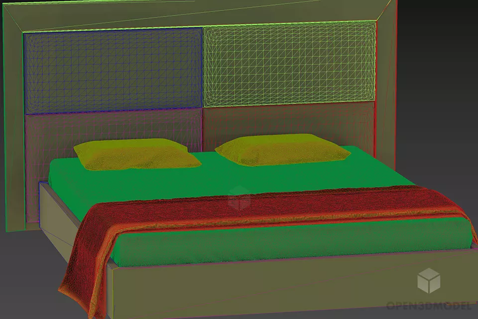 Double Bed Elegant Style With Mattress 3d model 2