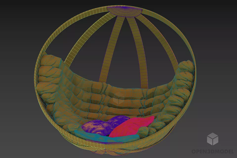 Half Sphere Armchair, Rattan Chair With Pillows 3d model 2