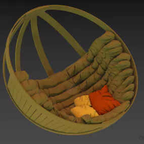 Half Sphere Armchair, Rattan Chair With Pillows 3d model