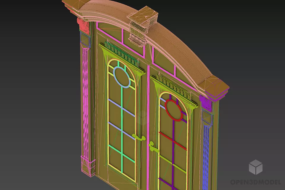 Antique Door European Style, Wooden Frame Door 3d model 2