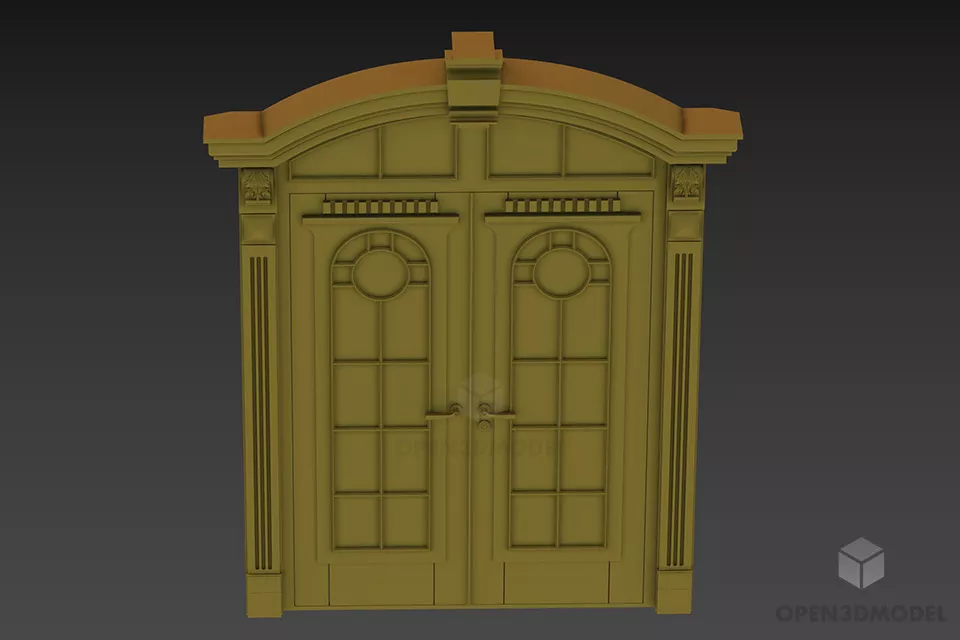 Brown Wood Door With Brass Handle 3d model