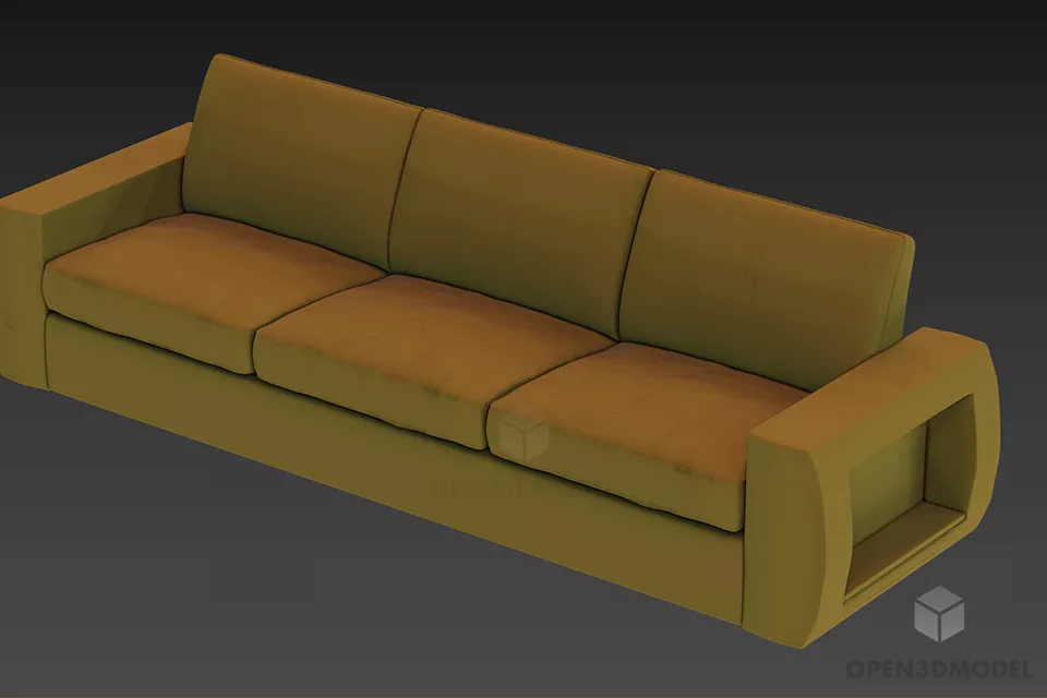 3 Seats Sofa Upholstery Grey Textile 3d model 2