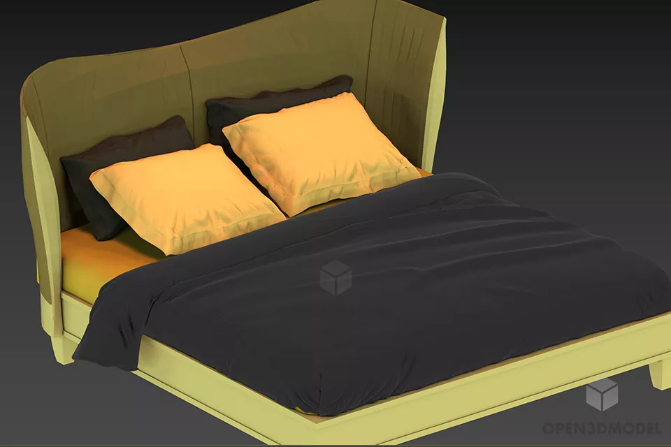 Hotel Bed Selvar Full Set 3d model 2