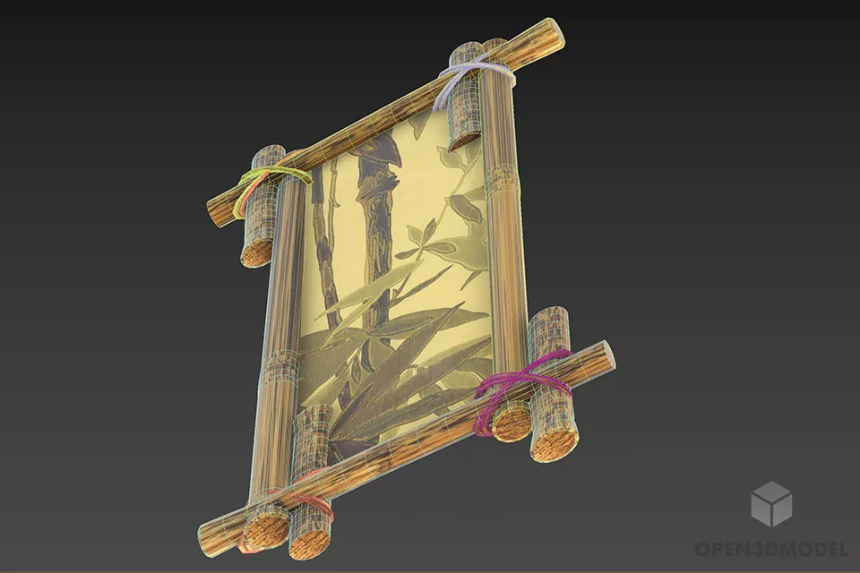 Chinese Picture Bamboo Frame 3d model 2