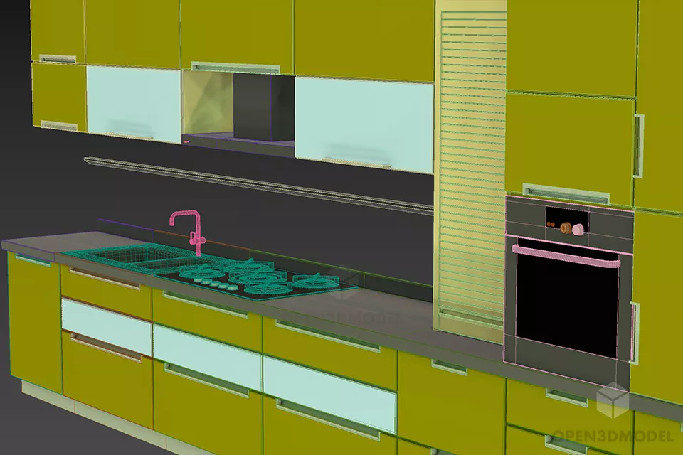 Side Kitchen Cabinet With Sink, Stove, Oven 3d model 2