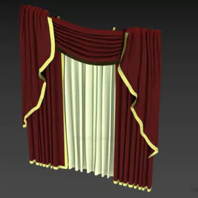 Two Layers Curtain, Red White Curtain 3d model