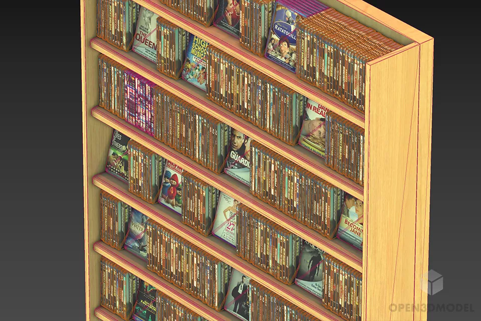 Wood Bookcase Rack With Books Magazine 3d model 2