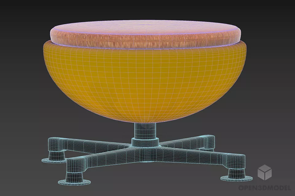 Wheels Round Seat, Wooden Top Seat 3d model 2