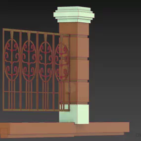 Iron Fence With Stone Column 3d model