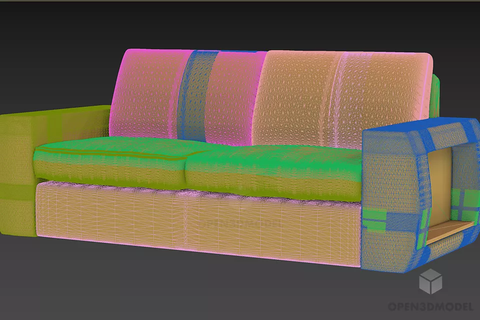 Fabric Sofa Two Seats 3d model 2