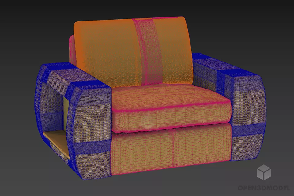 Upholstery Armchair Grey Textile 3d model 2