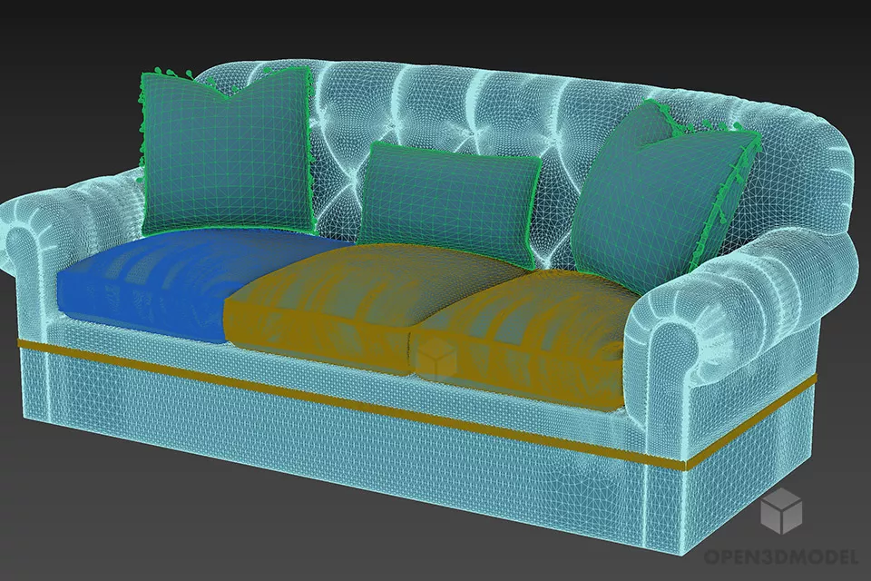 Tufted Style Sofa Leather Mu 3d model 2