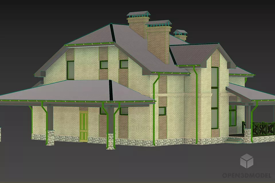 Roof House Country Building 3d model 2
