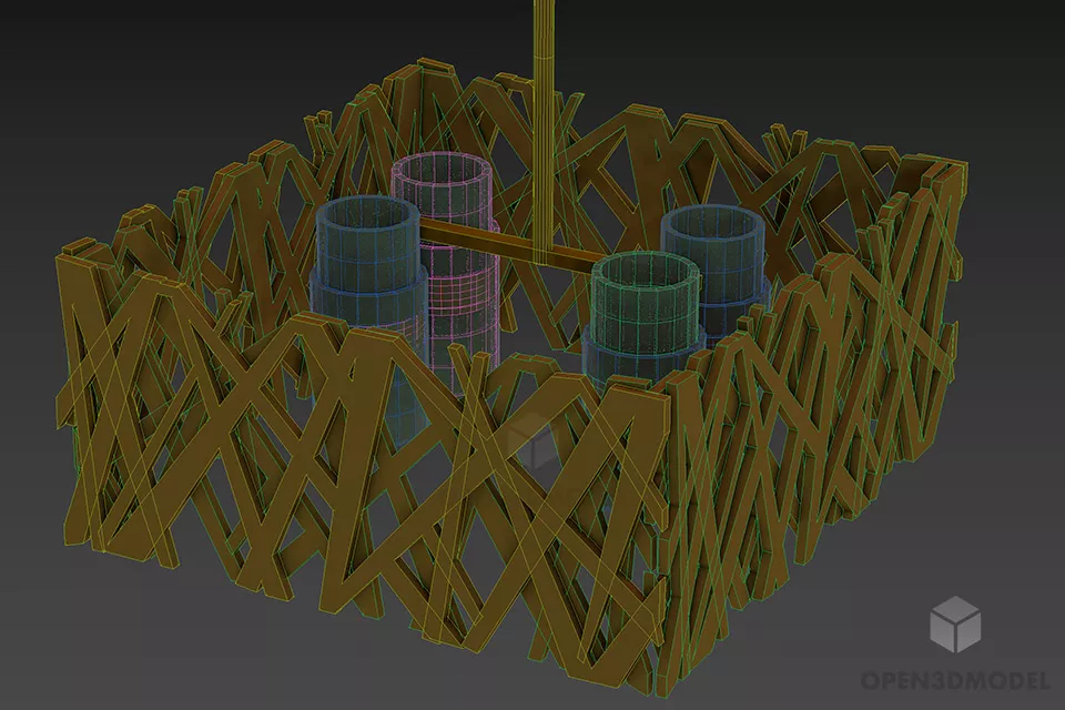 Square Pendant Lamp Mantra, Wooden Stick Shade 3d model 2